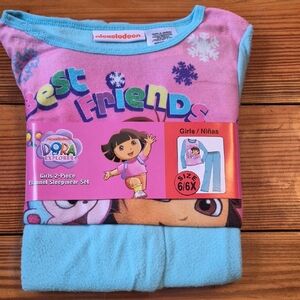 Girls Kids Nickelodeon Dora the Explorer Pink and Blue Sleepwear Set 6/6X